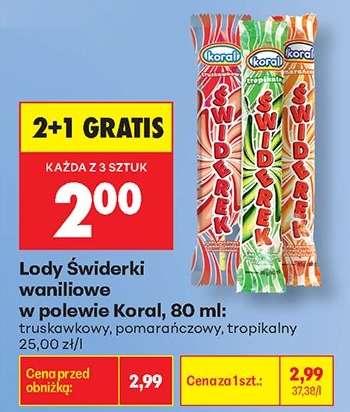 Lody Świderki waniliowe w polewie Koral, 80 ml