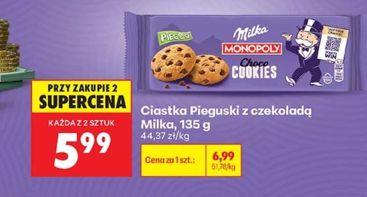 Ciastka Pieguski z czekoladą Milka, 135 g