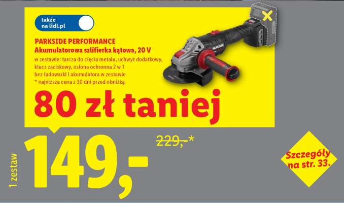 PARKSIDE PERFORMANCE Akumulatorowa szlifierka kątowa, 20 V