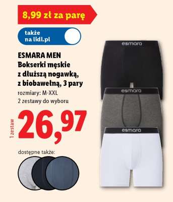 ESMARA MEN Bokserki męskie z dłuższą nogawką, z biobawełną, 3 pary