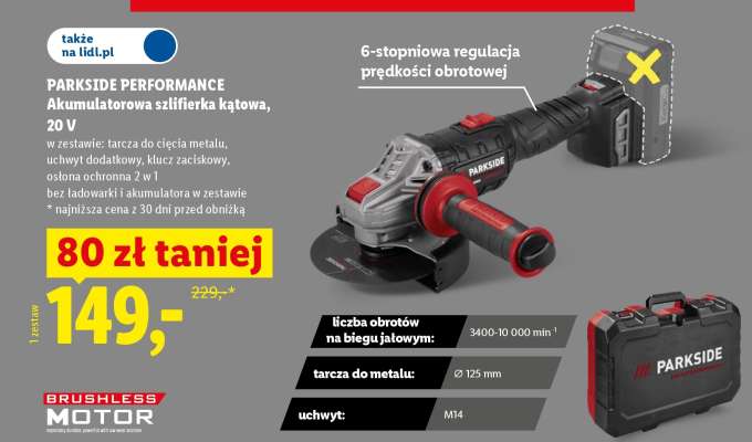 PARKSIDE PERFORMANCE Akumulatorowa szlifierka kątowa, 20 V
