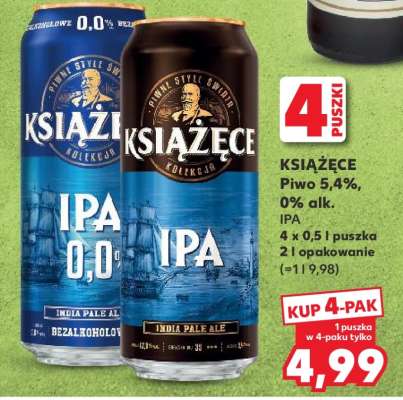 KSIĄŻĘCE Piwo 5,4%, 0% alk. IPA