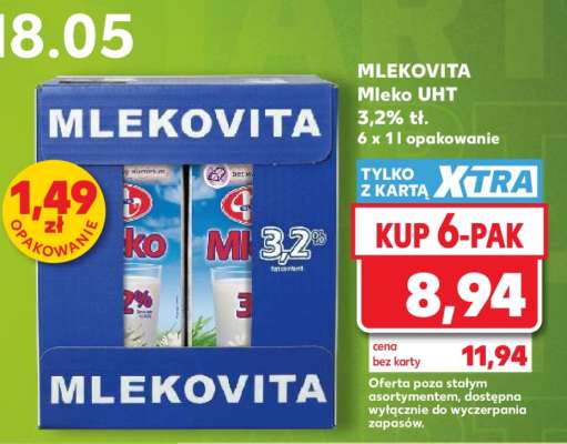 MLEKOVITA Mleko UHT 3,2% tł. 6 x 1 l opakowanie
