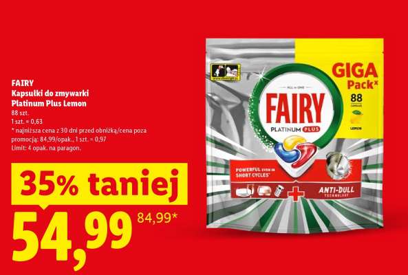 FAIRY Kapsułki do zmywarki Platinum Plus Lemon