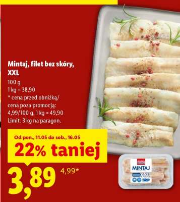 Mintaj, filet bez skóry, XXL