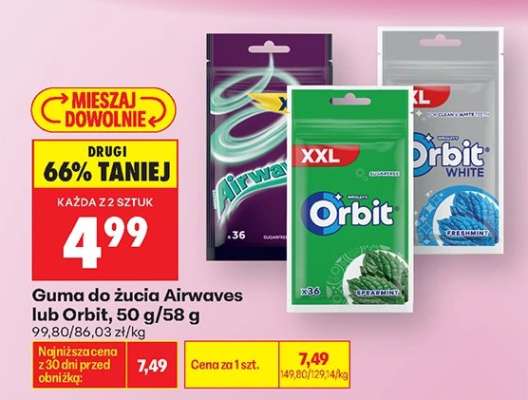 Guma do żucia Airwaves lub Orbit, 50 g/58 g
