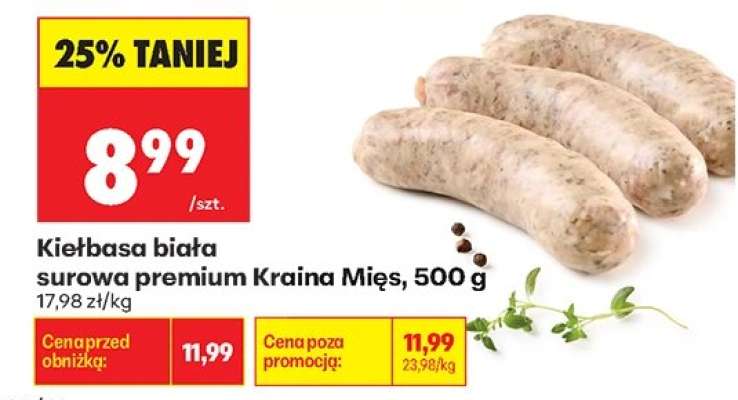 Kielbasa biała surowa premium Kraina Mięs 500 g