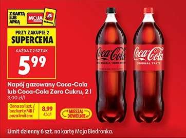 Napój gazowany Coca-Cola lub Coca-Cola Zero Cukru, 2 l