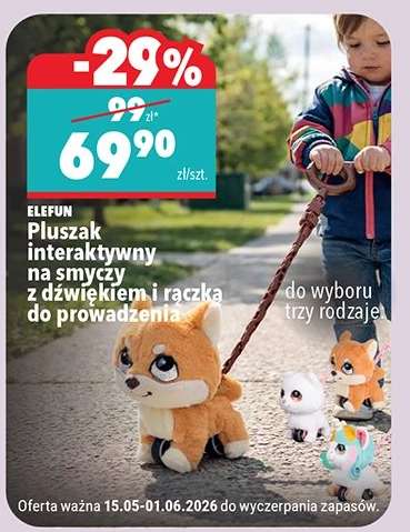 Pluszak interaktywny na smyczy z dźwiękiem i rączką do prowadzenia
