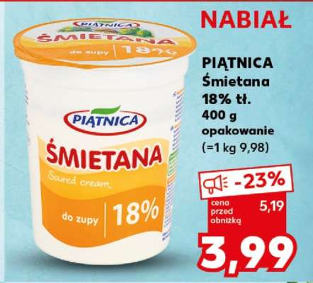 PIĄTNICA Śmietana 18% tł. 400 g opakowanie