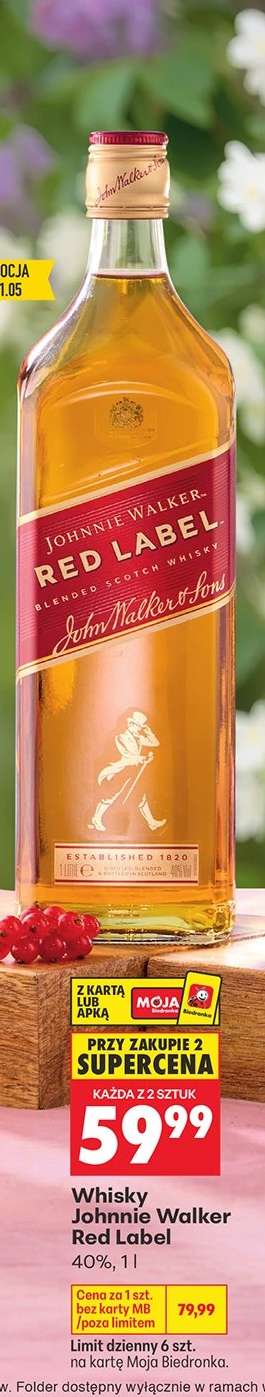 WHISKY JOHNNIE WALKER RED LABEL 40%, 1 L
