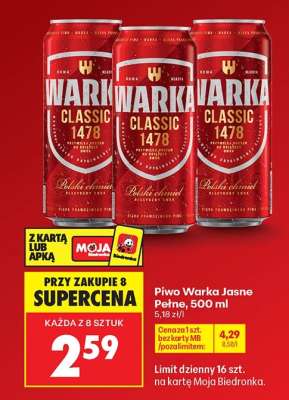 Piwo Warka Jasne Pełne , 500 ml