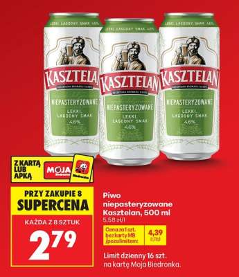 Piwo niepasteryzowane Kasztelan, 500 ml