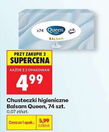 Chusteczki Higieniczne Balsam Queen, 74 szt.