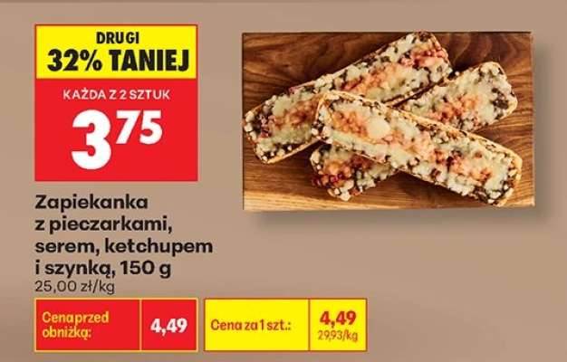 Zapiekanka z pieczarkami , serem ketchupem i szynką , 150 g