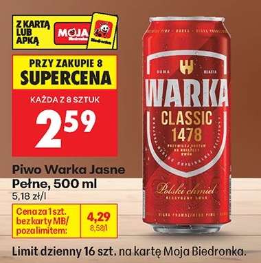 Piwo Warka Jasne Pełne , 500 ml