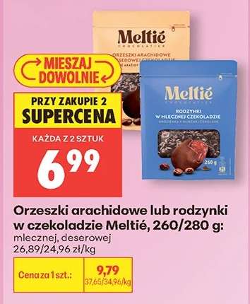 Orzeszki arachidowe lub rodzynki w czekoladzie Meltié, 260/280 g