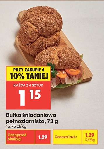 Bułka śniadaniowa pełnoziarnista, 73 g