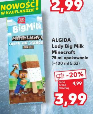 ALGIDA Lody Big Milk Minecraft 75 ml opakowanie