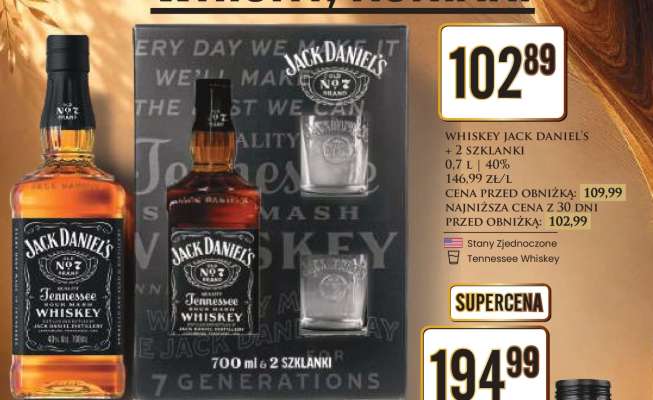 WHISKEY JACK DANIEL'S + 2 SZKLANKI