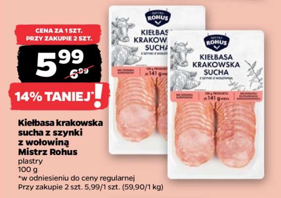 Kiełbasa krakowska sucha z szynki z wołowiną Mistrz Rohus