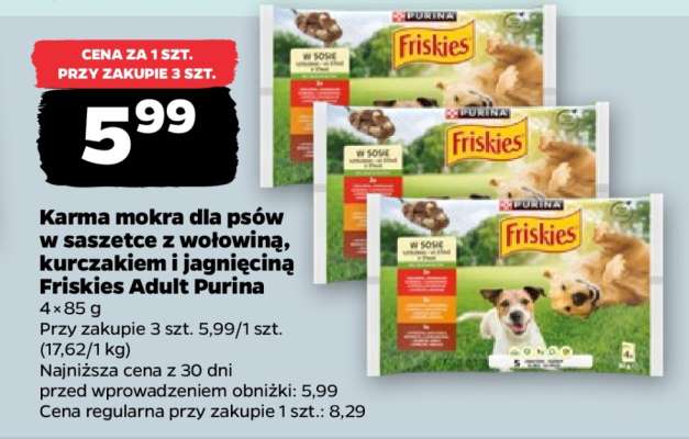 Karma mokra dla psów w saszetce z wołowiną, kurczakiem i jagnięciną Friskies Adult Purina