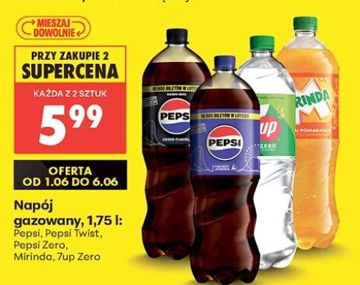 Napój gazowany, 1,75 l: Pepsi, Pepsi Twist, Pepsi Zero, Mirinda, 7up Zero