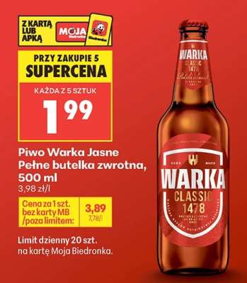 Piwo Warka Jasne Pełne butelka zwrotna, 500 ml