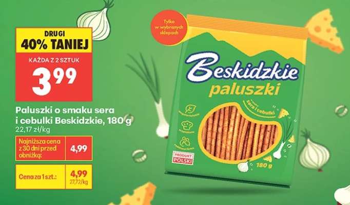 Paluszki o smaku sera i cebulki Beskidzkie , 180 g