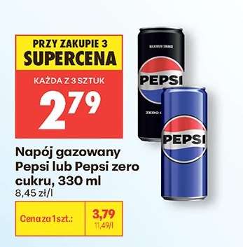 Napój gazowany Pepsi lub Pepsi zero cukru, 330 ml