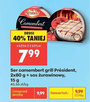 Ser camembert grill Président, 2x80 g + sos żurawinowy, 15 g