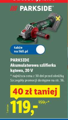 Parkside Akumulatorowa szlifierka kątowa 20 V