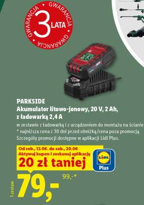 PARKSIDE Akumulator litowo-jonowy 20 V, 2 Ah z ładowarką 2,4 A