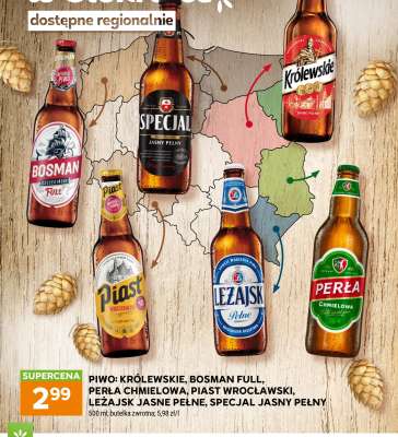 Piwo: Królewskie, Bosman Full, Perła Chmielowa, Piast Wrocławski, Leżajsk Jasne Pełne, Specjal Jasny Pełny