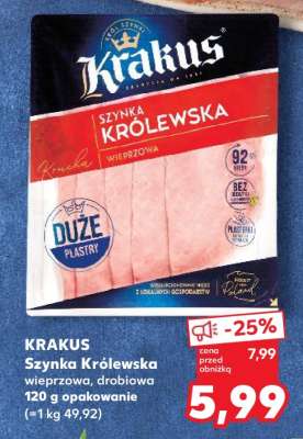 KRAKUS Szynka Królewska wieprzowa, drobiowa 120 g opakowanie