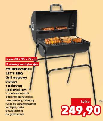COUNTRYSIDE® LET'S BBQ Grill węglowy stojący z pokrywą i paleniskiem