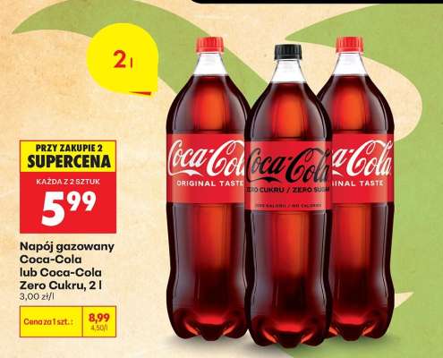 Napój gazowany Coca-Cola lub Coca-Cola Zero Cukru, 2 l