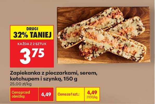 Zapiekanka z pieczarkami , serem ketchupem i szynką , 150 g