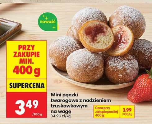Mini pączki twarogowe z nadzieniem truskawkowym na wagę