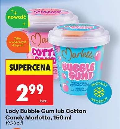 Lody Bubble Gum lub Cotton Candy Marletto, 150 ml
