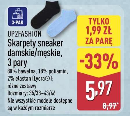 UP2FASHION Skarpety sneaker damskie/męskie, 3 pary