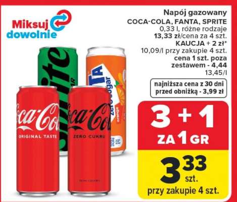 Napój gazowany COCA-COLA, FANTA, SPRITE