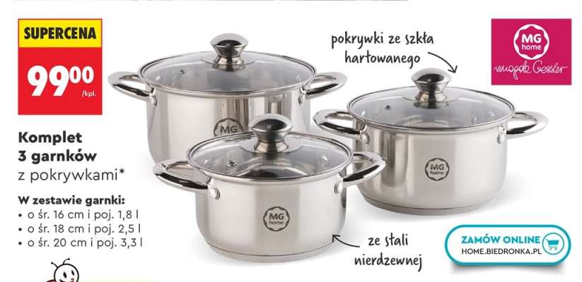 Komplet 3 garnków z pokrywkami
