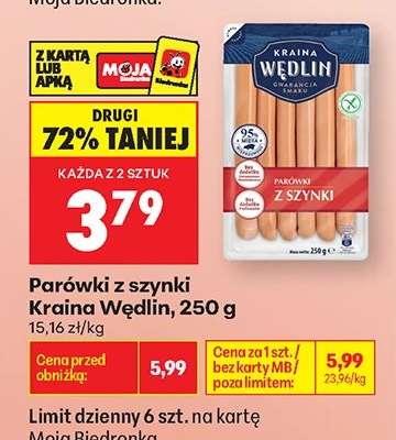 Parówki z szynki Kraina Wędlin , 250 g