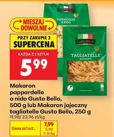 Makaron pappardelle a nido Gusto Bello, 500 g lub Makaron jajeczny tagliatelle Gusto Bello, 250 g