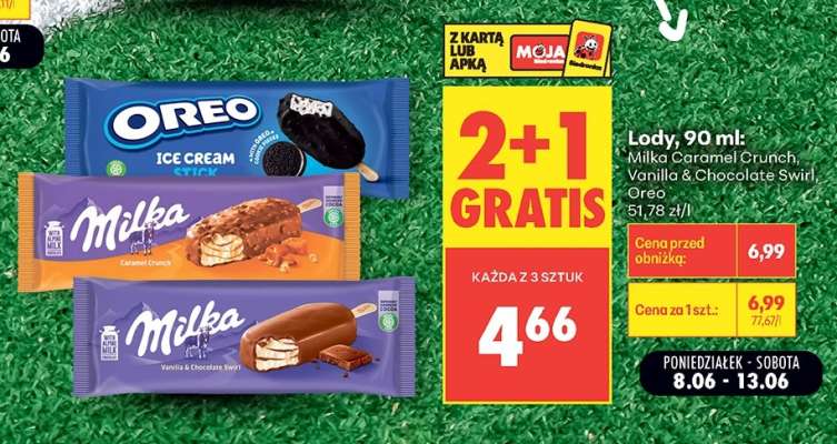 Lody, 90 ml: Milka Caramel Crunch, Vanilla & Chocolate Swirl, Oreo
