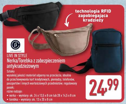 LIVE IN STYLE Nerka/Torebka z zabezpieczeniem antykradzieżowym
