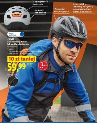 CRIVIT Kask rowerowy damski lub męski z tylną lampką