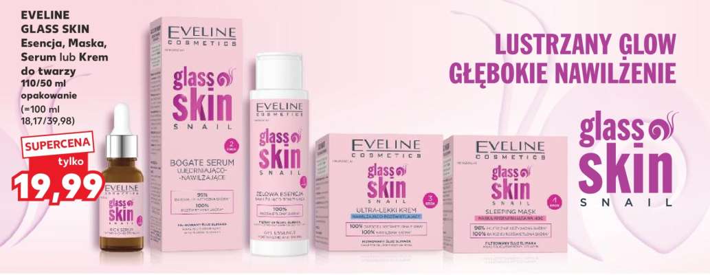 EVELINE GLASS SKIN Esencja, Maska, Serum lub Krem do twarzy 10/50 ml