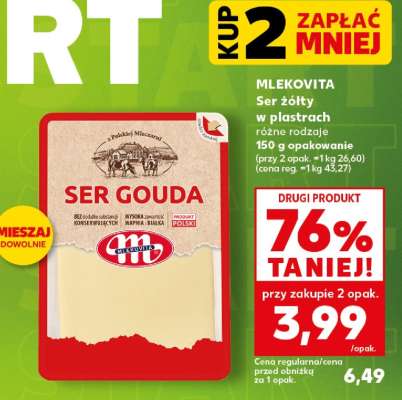 MLEKOVITA Ser żółty w plastrach